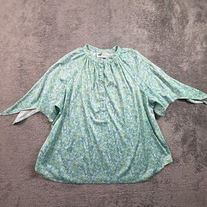 Top Notch Vintage 90s USA Floral Boho Blouse Tie Sleeve Green XXL